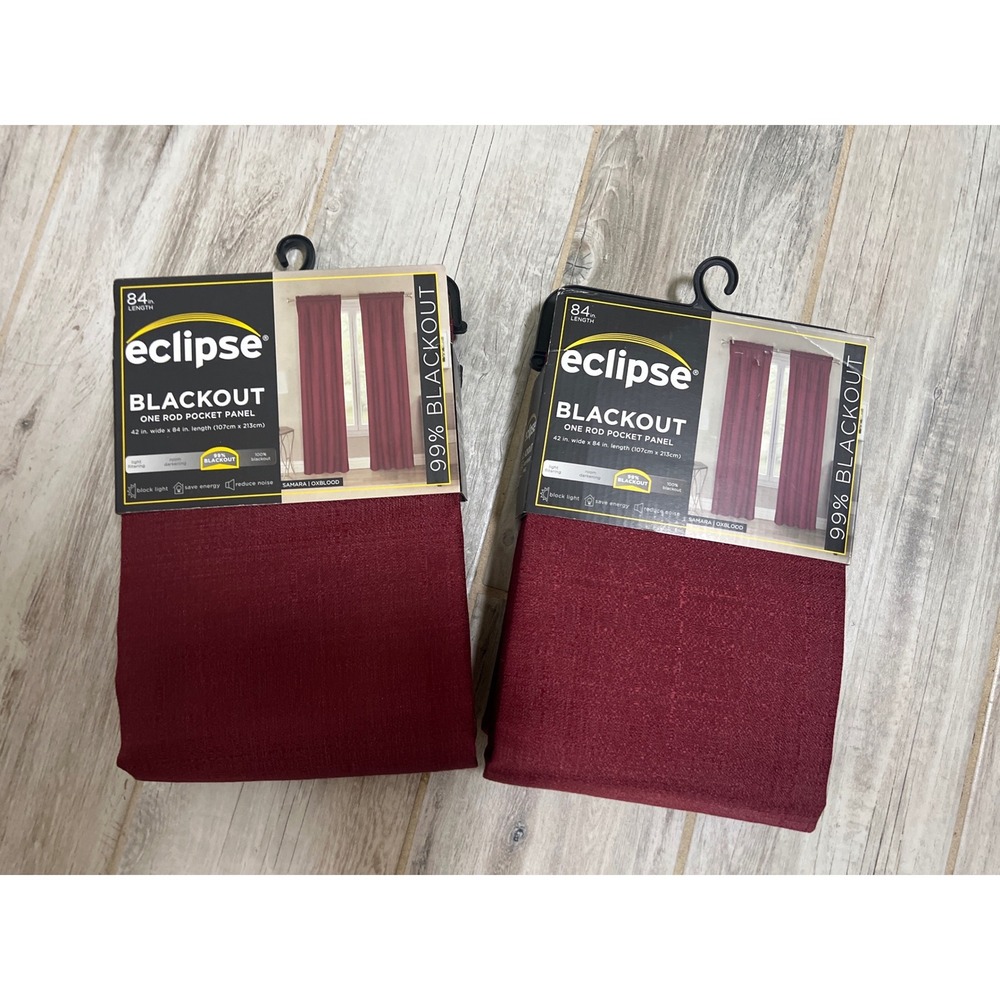 Eclipse Blackout Curtain Panels 42x84 Oxblood Red Set of 2 Rod Pocket Samara New